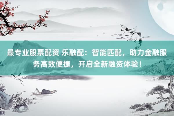 最专业股票配资 乐融配：智能匹配，助力金融服务高效便捷，开启全新融资体验！