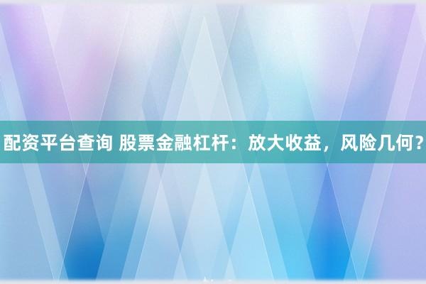 配资平台查询 股票金融杠杆：放大收益，风险几何？