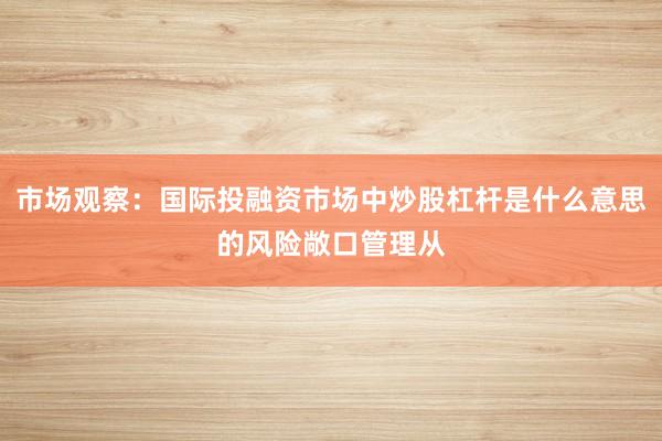 市场观察：国际投融资市场中炒股杠杆是什么意思的风险敞口管理从