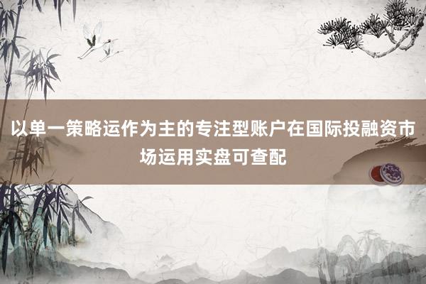 以单一策略运作为主的专注型账户在国际投融资市场运用实盘可查配