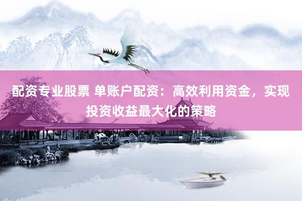 配资专业股票 单账户配资：高效利用资金，实现投资收益最大化的策略